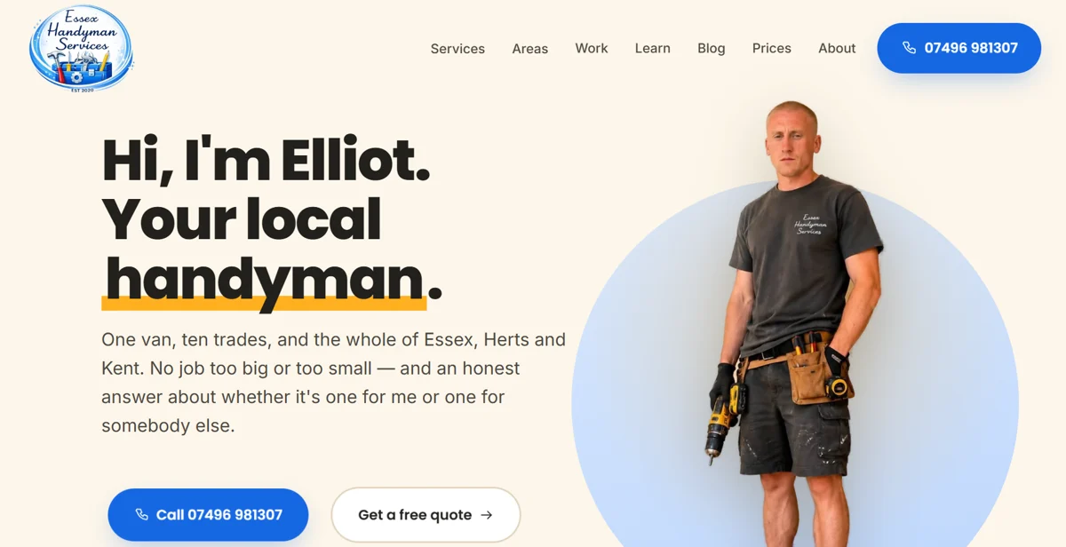 Essex Handyman Services website — a local handyman covering Essex, Herts and Kent, designed and built by Fisher.digital