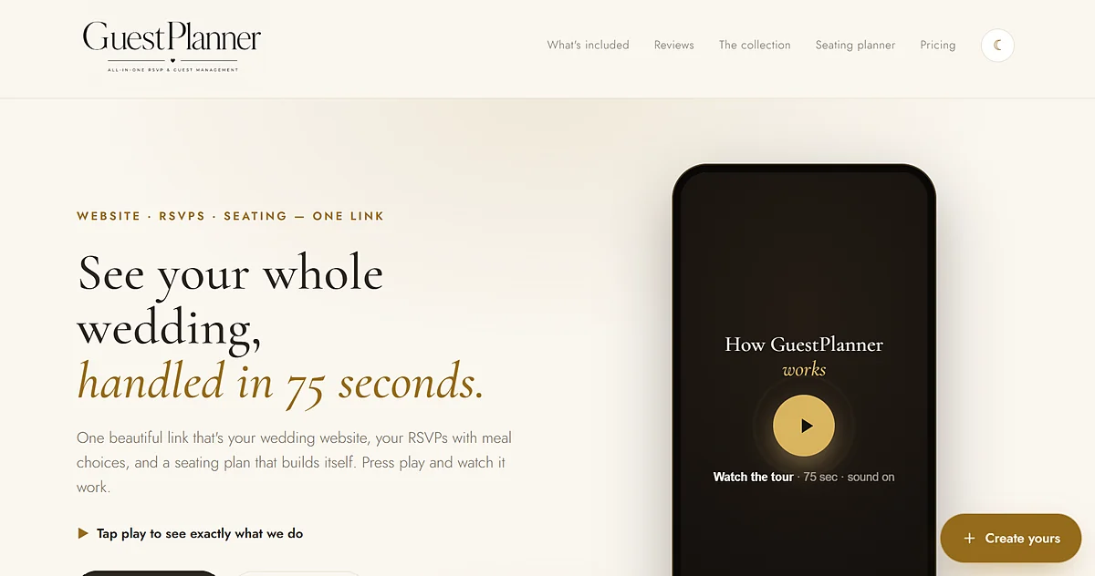 GuestPlanner website — all-in-one wedding RSVP and guest management SaaS, designed and built by Fisher.digital