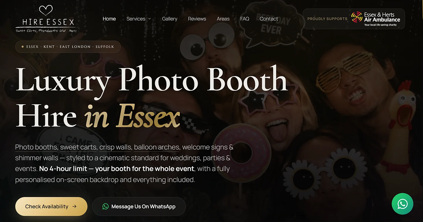 Hire Essex — luxury event hire website, built by Fisher.digital