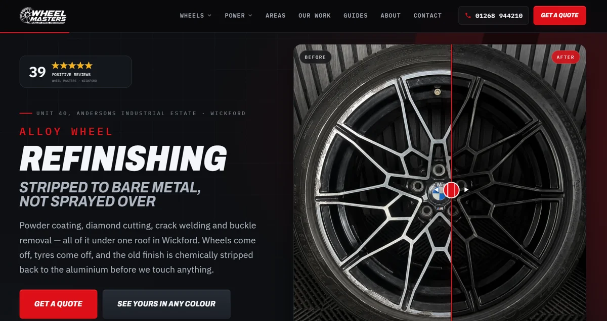 Wheel Masters website — alloy wheel refinishing in Wickford, Essex, designed and built by Fisher.digital